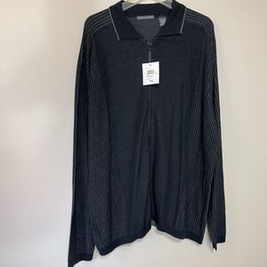 NWT Consensus Sweater Cardigan Zip Up XXL Long Sleeve Wool Blend Charcoal Stripe